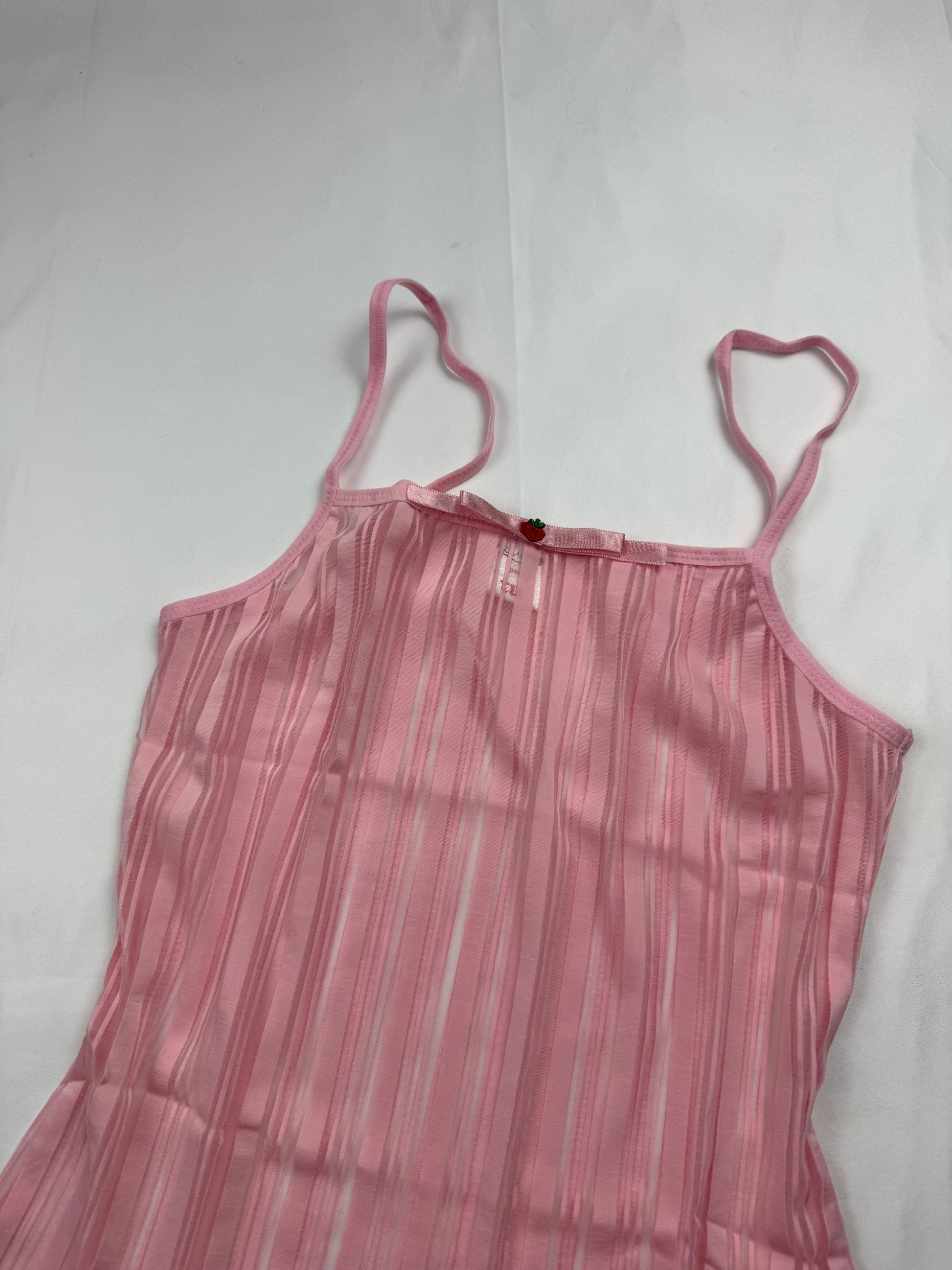 Pink see trough striped mesh cami top (S)