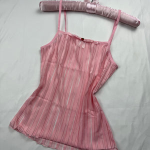 Pink see trough striped mesh cami top (S)