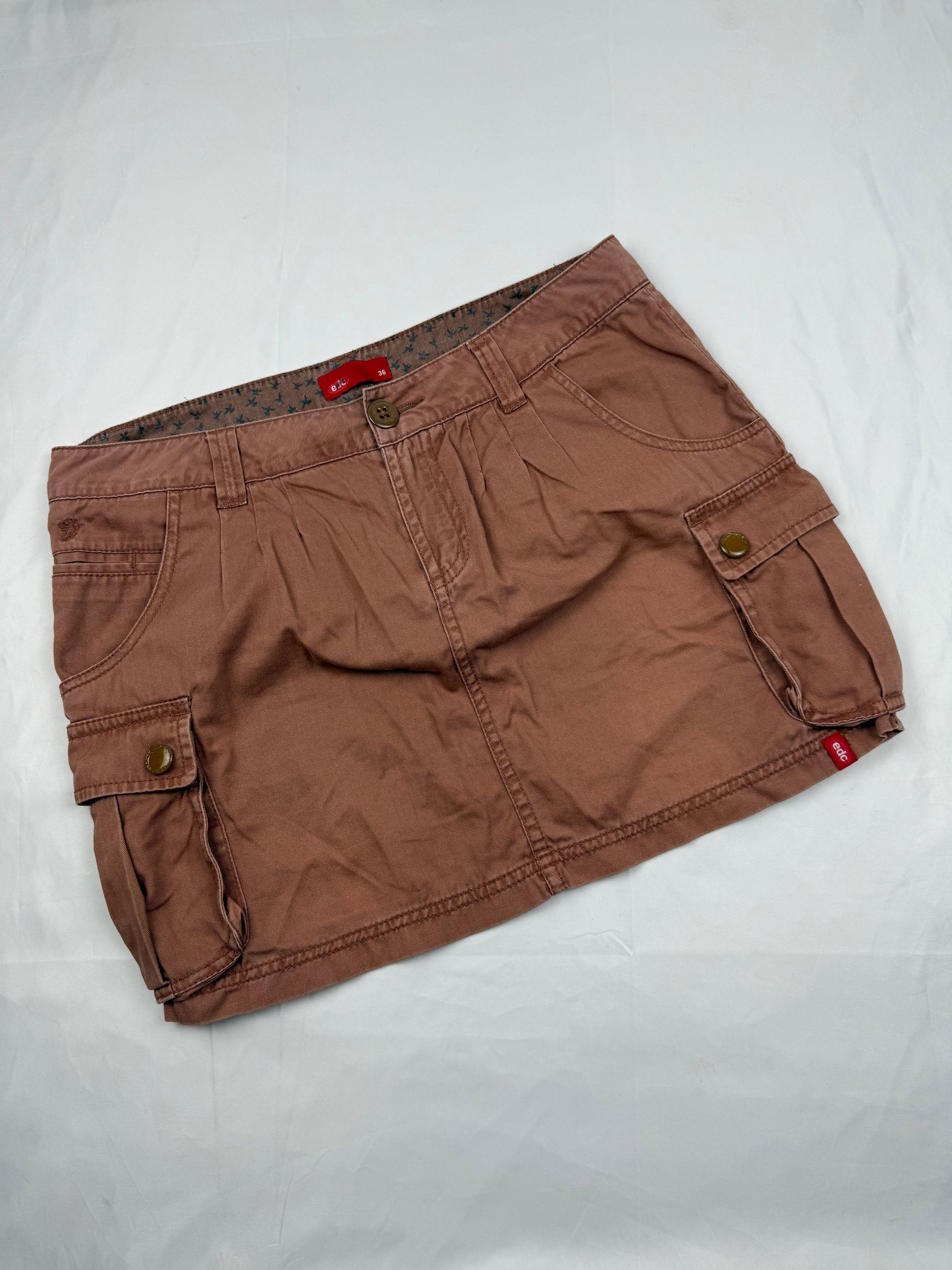 Camel cotton low rise cargo mini skirt (M)