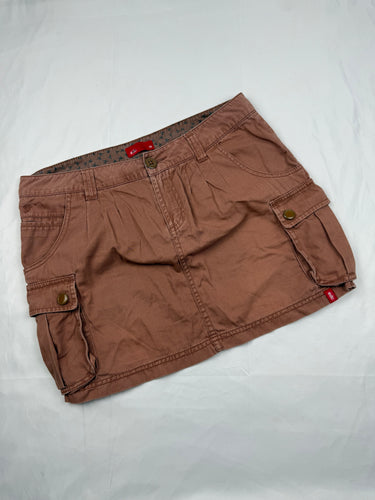 Camel cotton low rise cargo mini skirt (M)