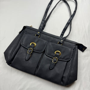 Navy leather besace shoulder bag (36x26cm)