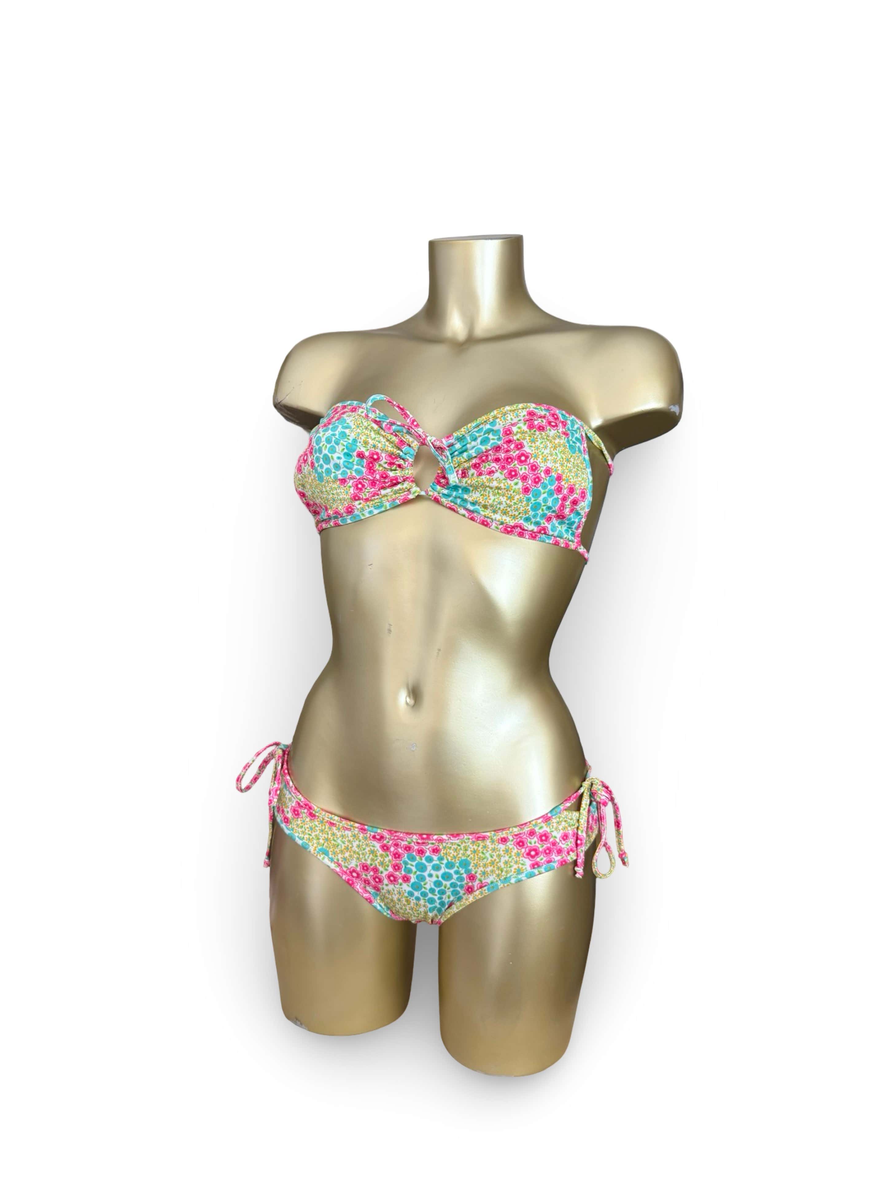 Ensemble de bikini taille basse à fleurs multicolores (XS)
