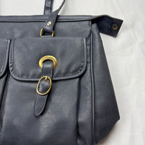 Navy leather besace shoulder bag (36x26cm)
