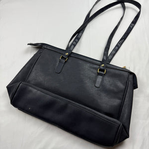 Navy leather besace shoulder bag (36x26cm)
