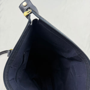 Navy leather besace shoulder bag (36x26cm)
