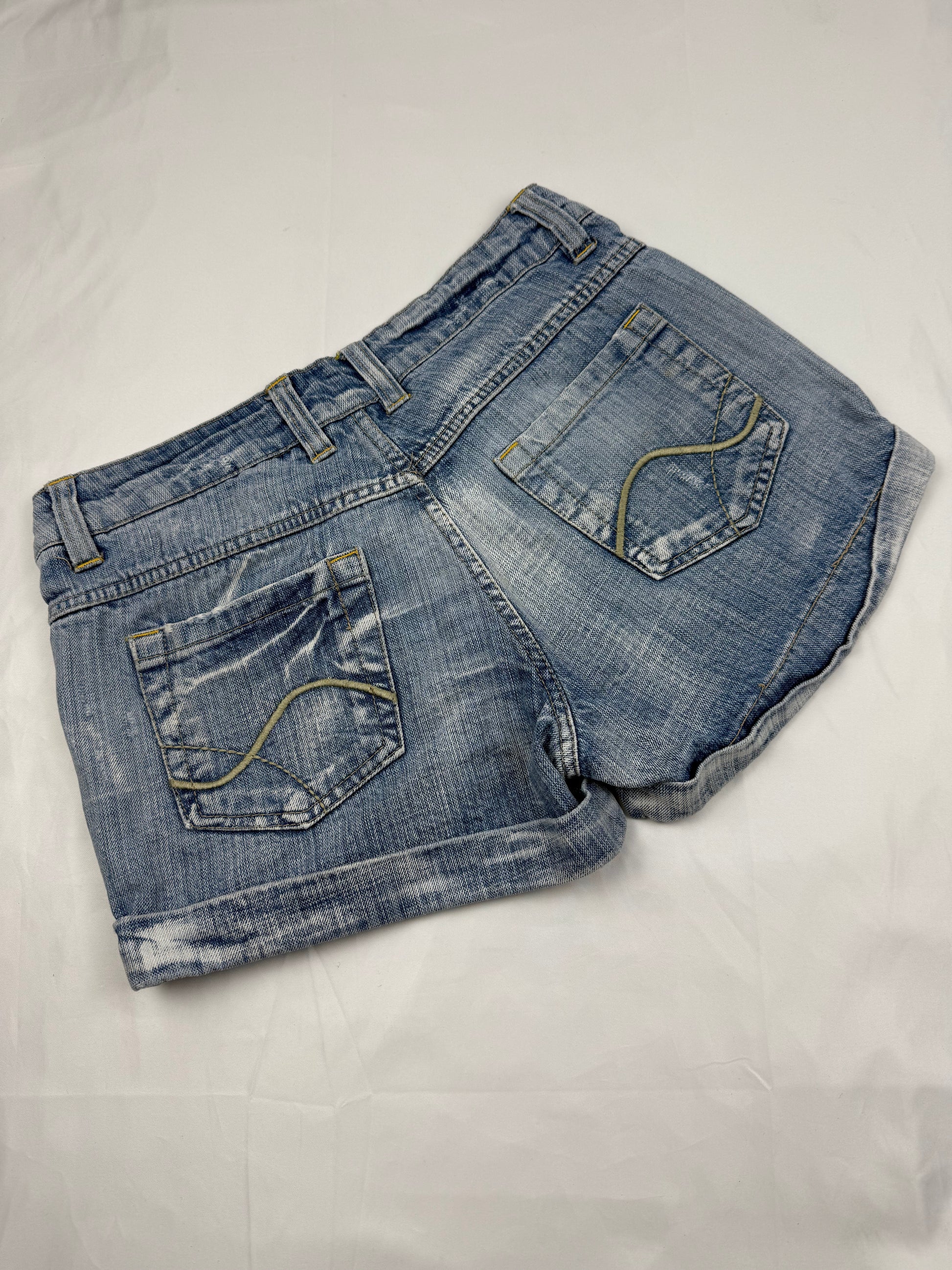 Blue denim low rise mini short (S)