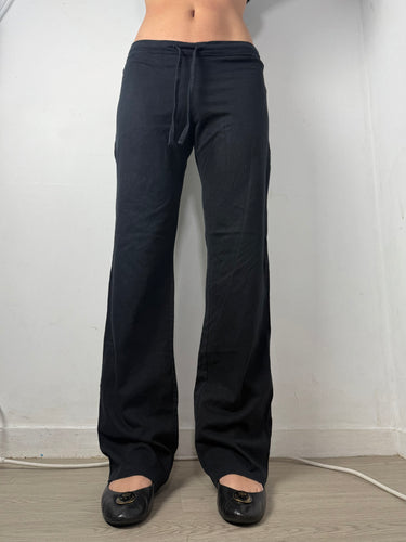 Black cotton low waist flare joggers pants (S)