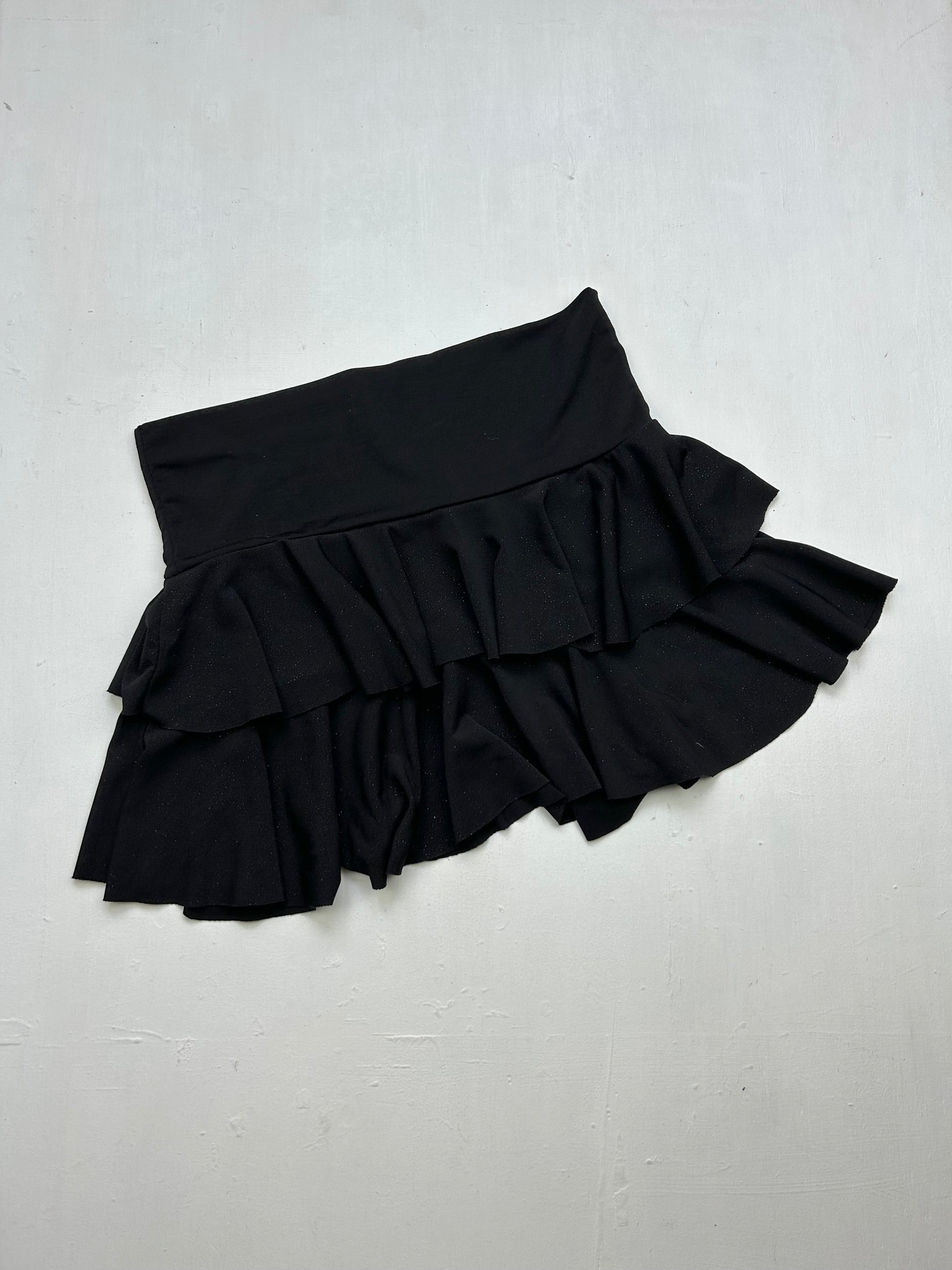 Black glitters low rise mini pleated skirt (S)