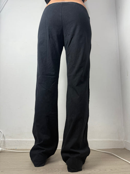 Black cotton low waist flare joggers pants (S)