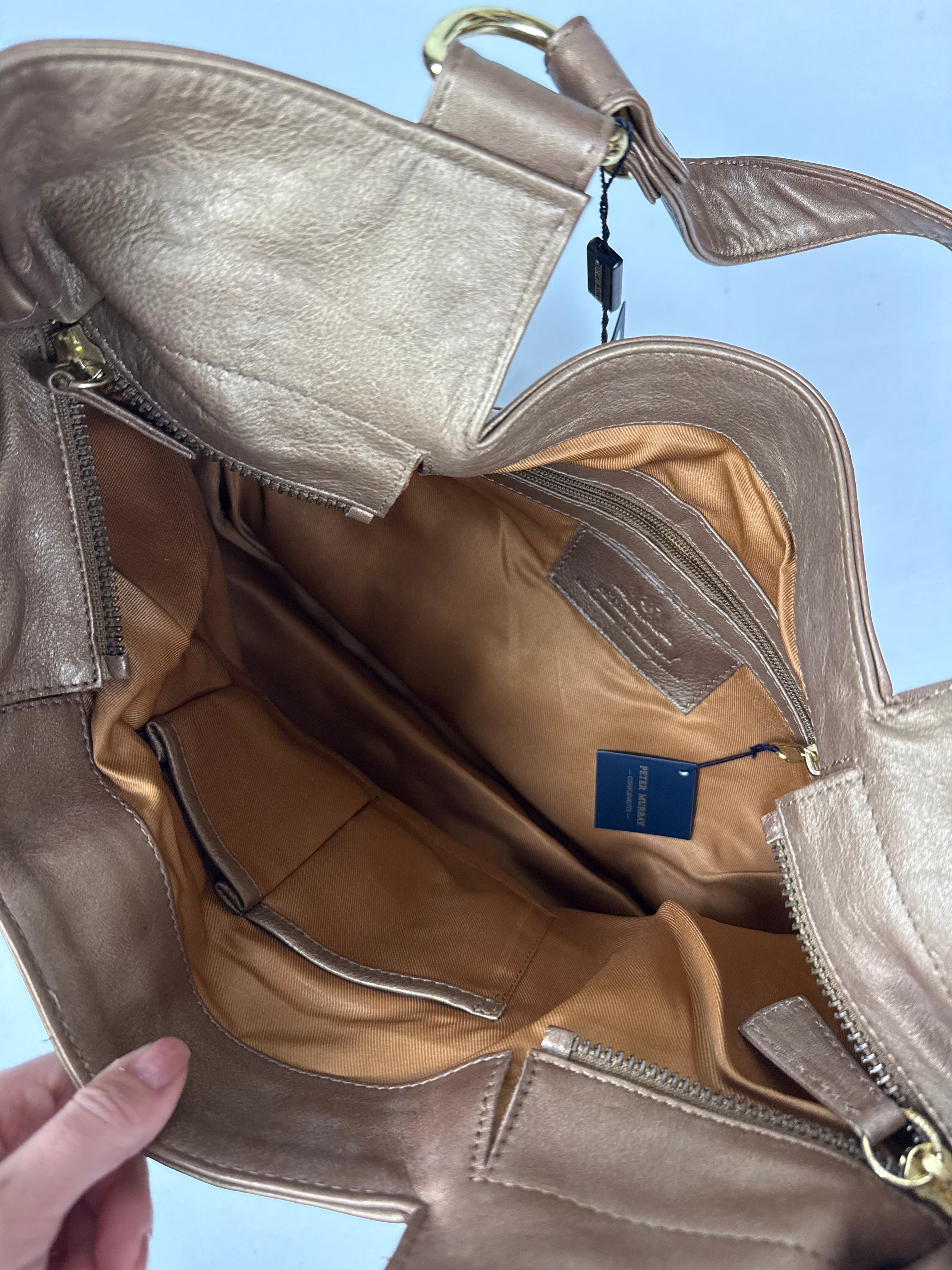 Brown real leather shoulder bag (41x35cm)
