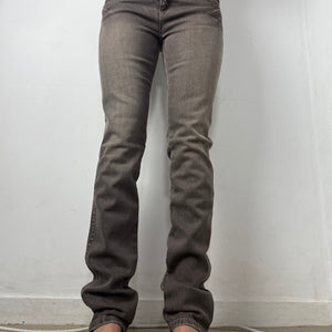 Khaki denim low rise straight legs pants (S)