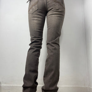Khaki denim low rise straight legs pants (S)