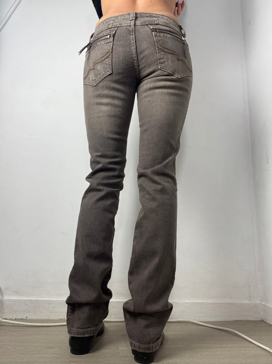 Khaki denim low rise straight legs pants (S)