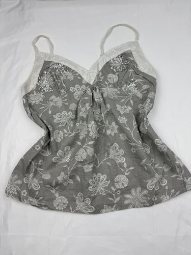 Grey floral cotton cami top (M)
