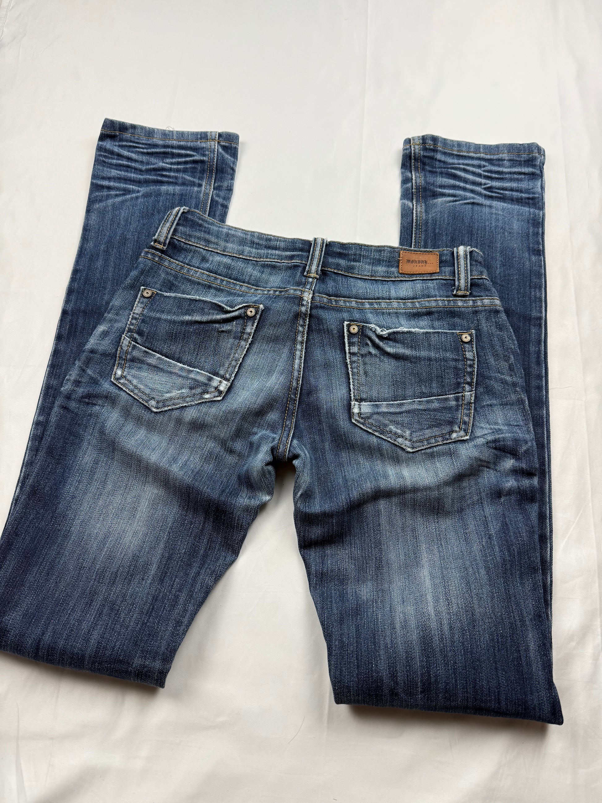 Navy denim low rise skinny pants (XS)