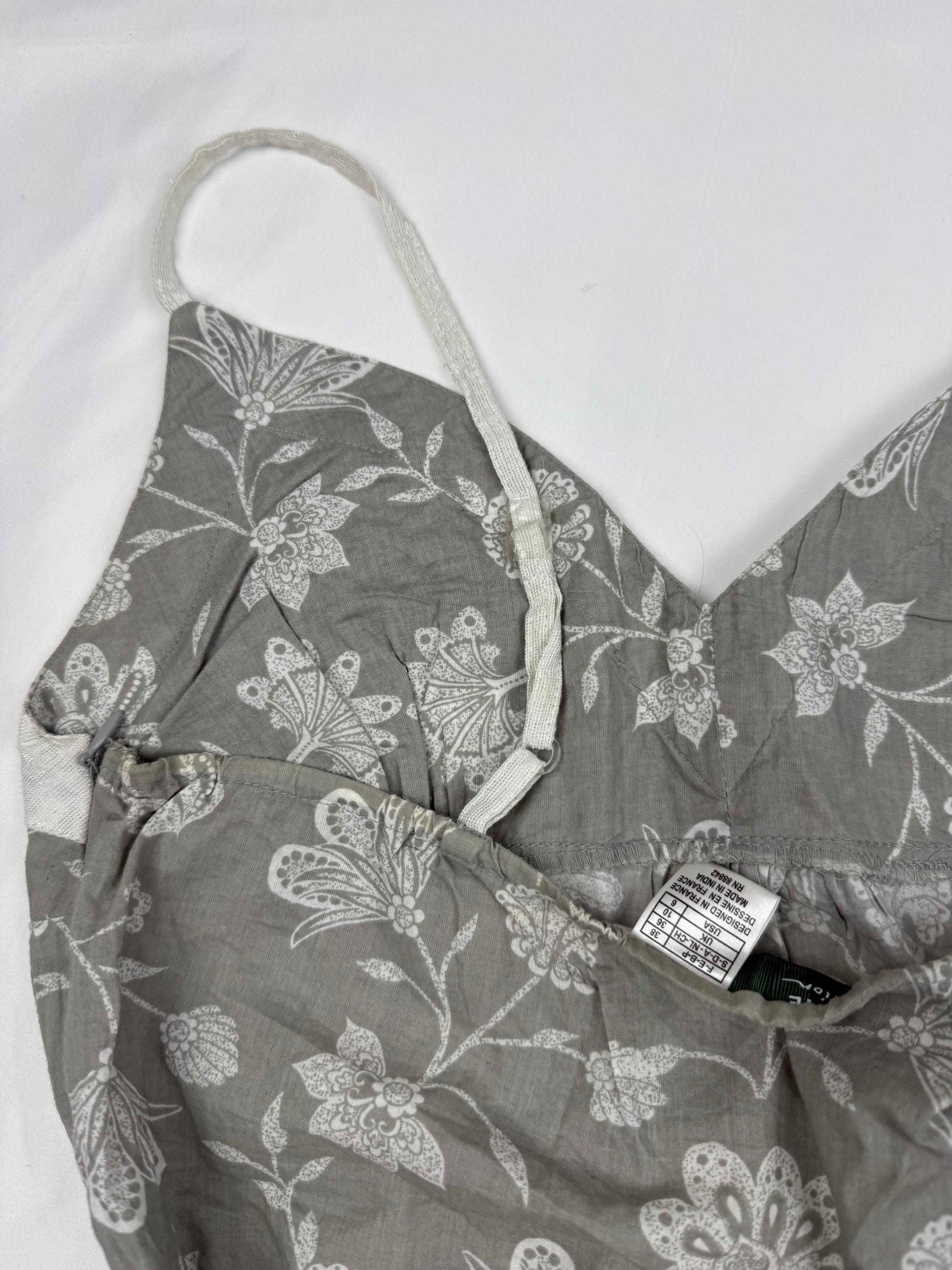 Grey floral cotton cami top (M)