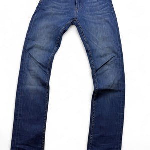 Blue denim low rise straight legs pants (S)