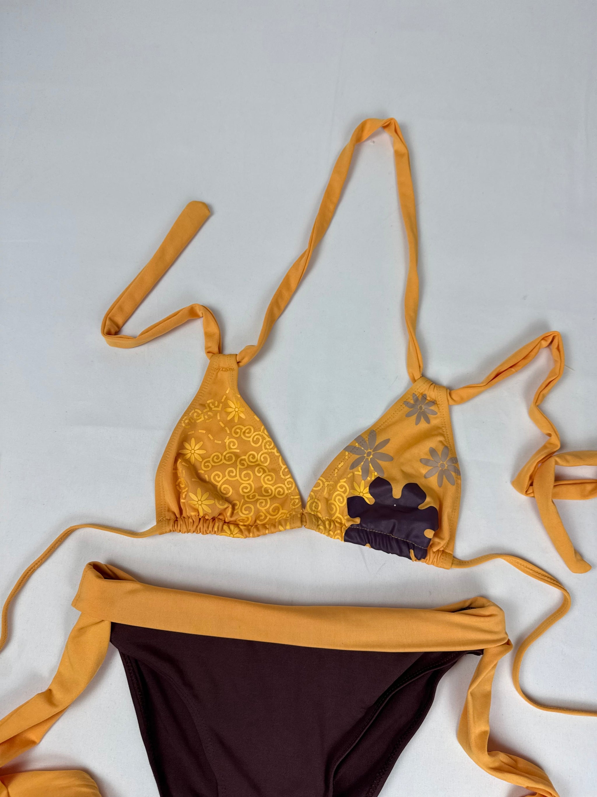 Orange graphic low rise bikini set (S/M)