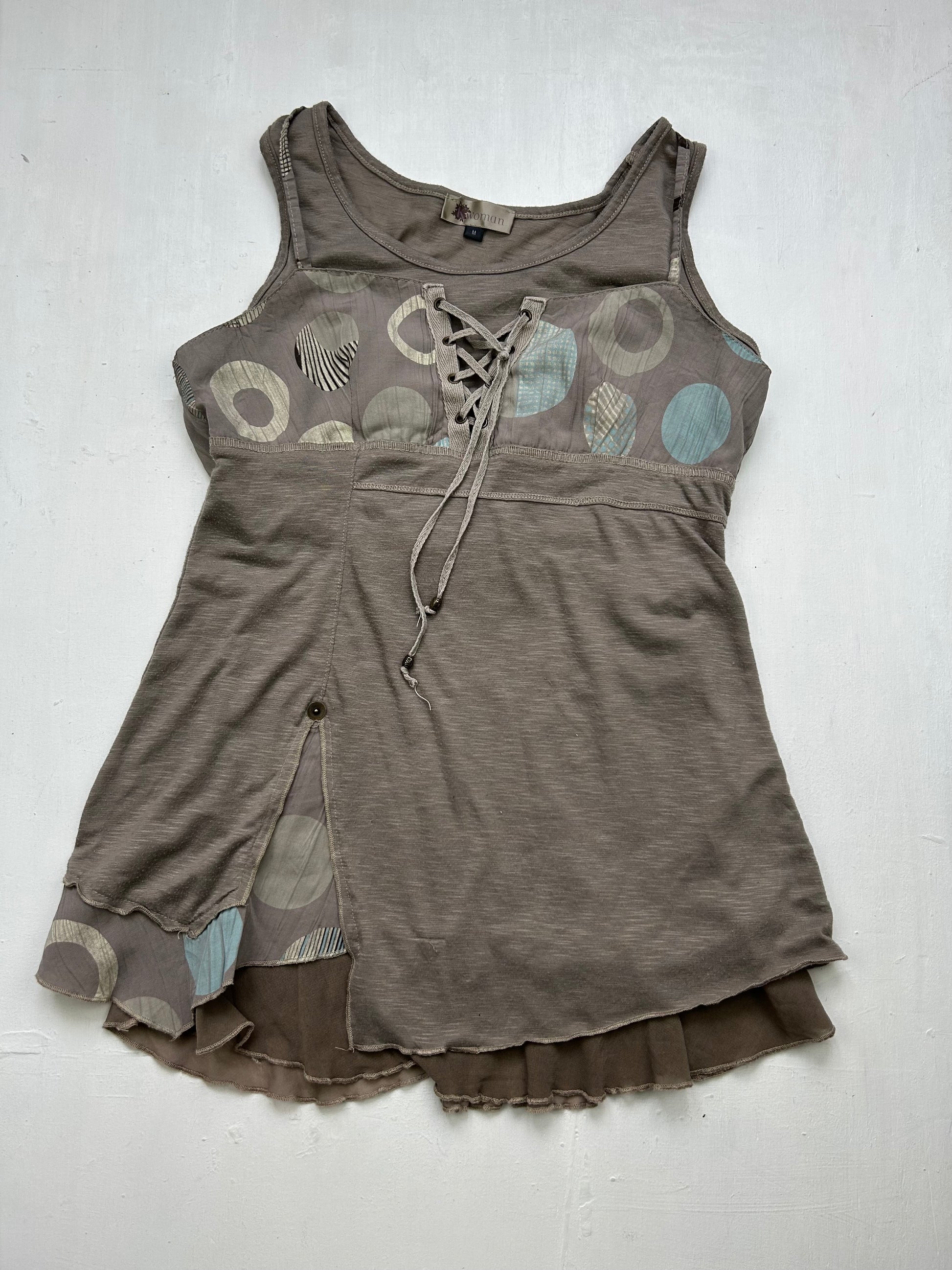 Grey lace up 2 in 1 tank top (S)