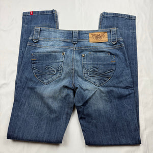 Blue denim low waist baggy straight legs pants (M)