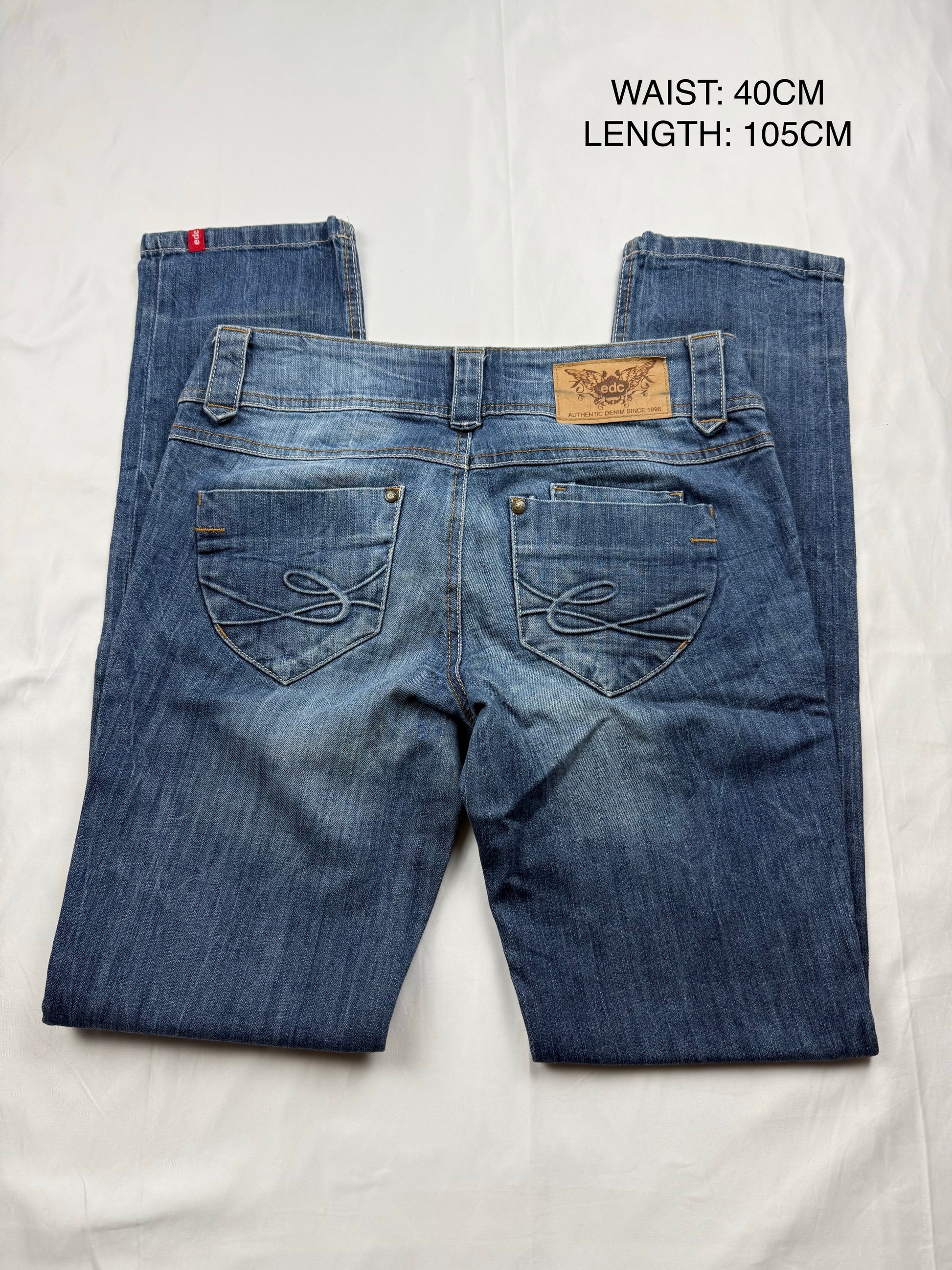 Blue denim low waist baggy straight legs pants (M)