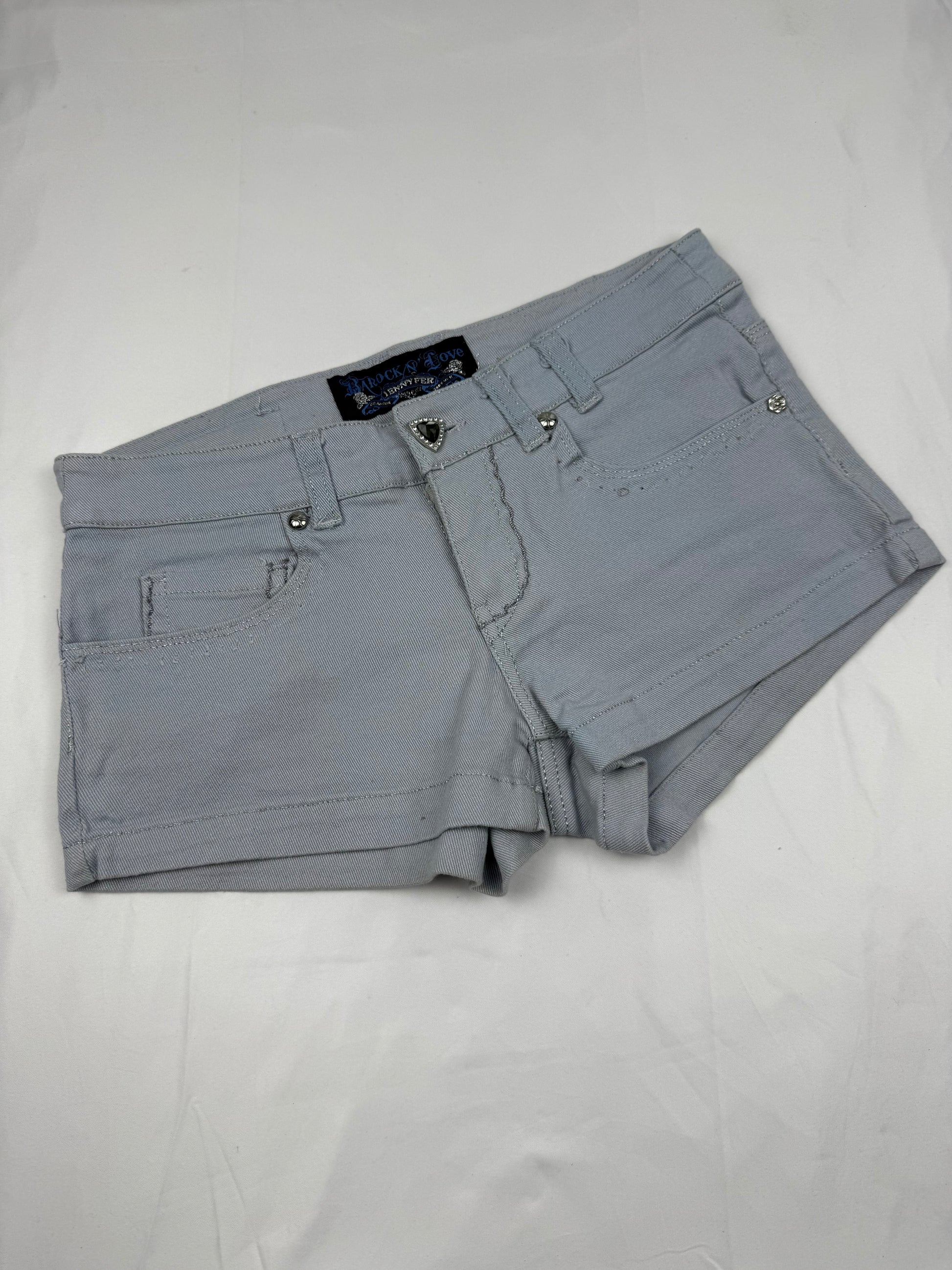 Grey denim low rise mini short (XS)