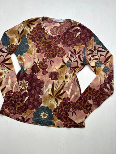 Beige floral long sleeves top (M)