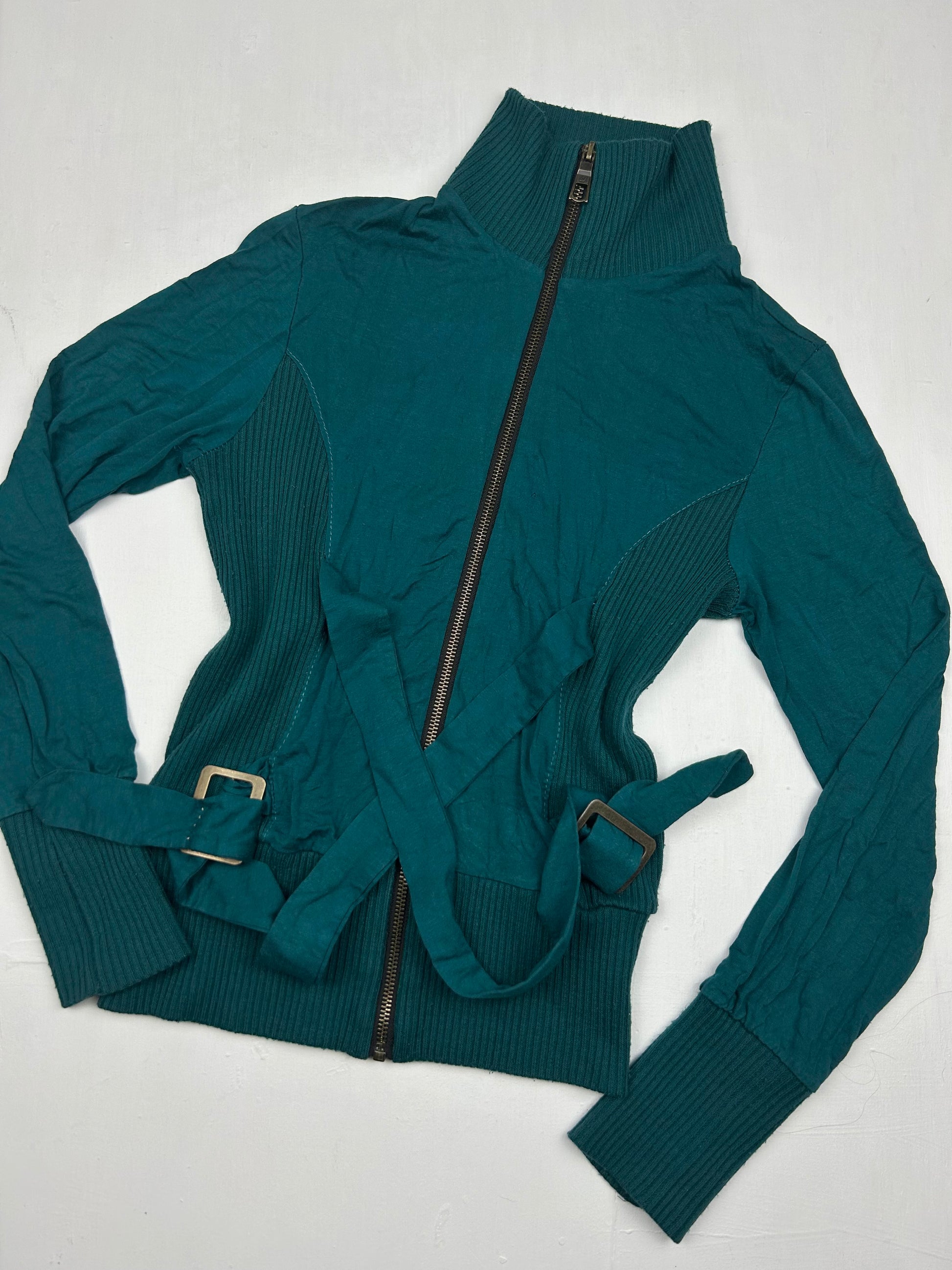 Green belt zip up long sleeves top  (S)