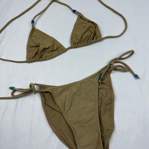Beige suede low waisted bikini set (S)