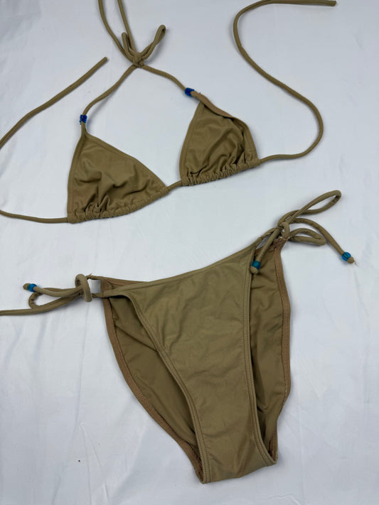 Beige suede low waisted bikini set (S)