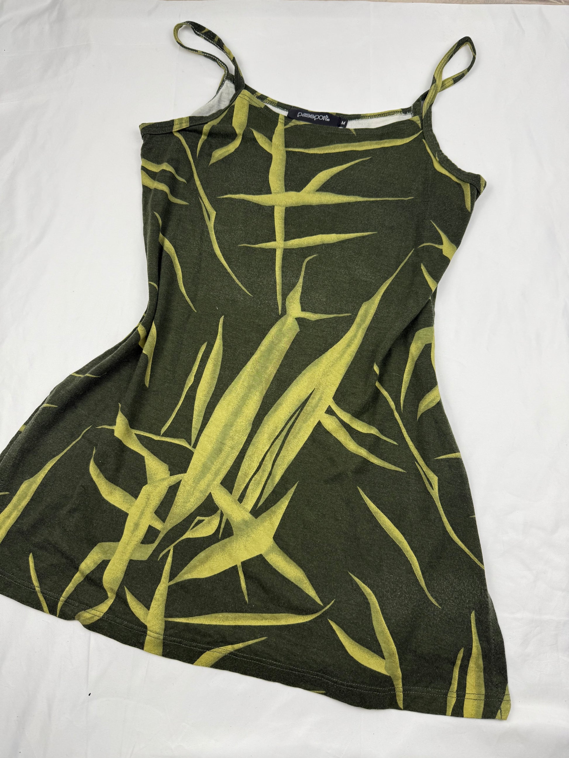 Khaki floral cotton mini dress (S/M)