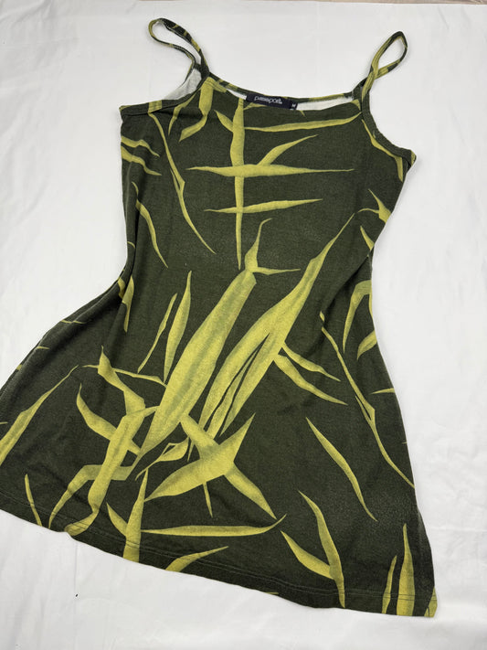 Khaki floral cotton mini dress (S/M)