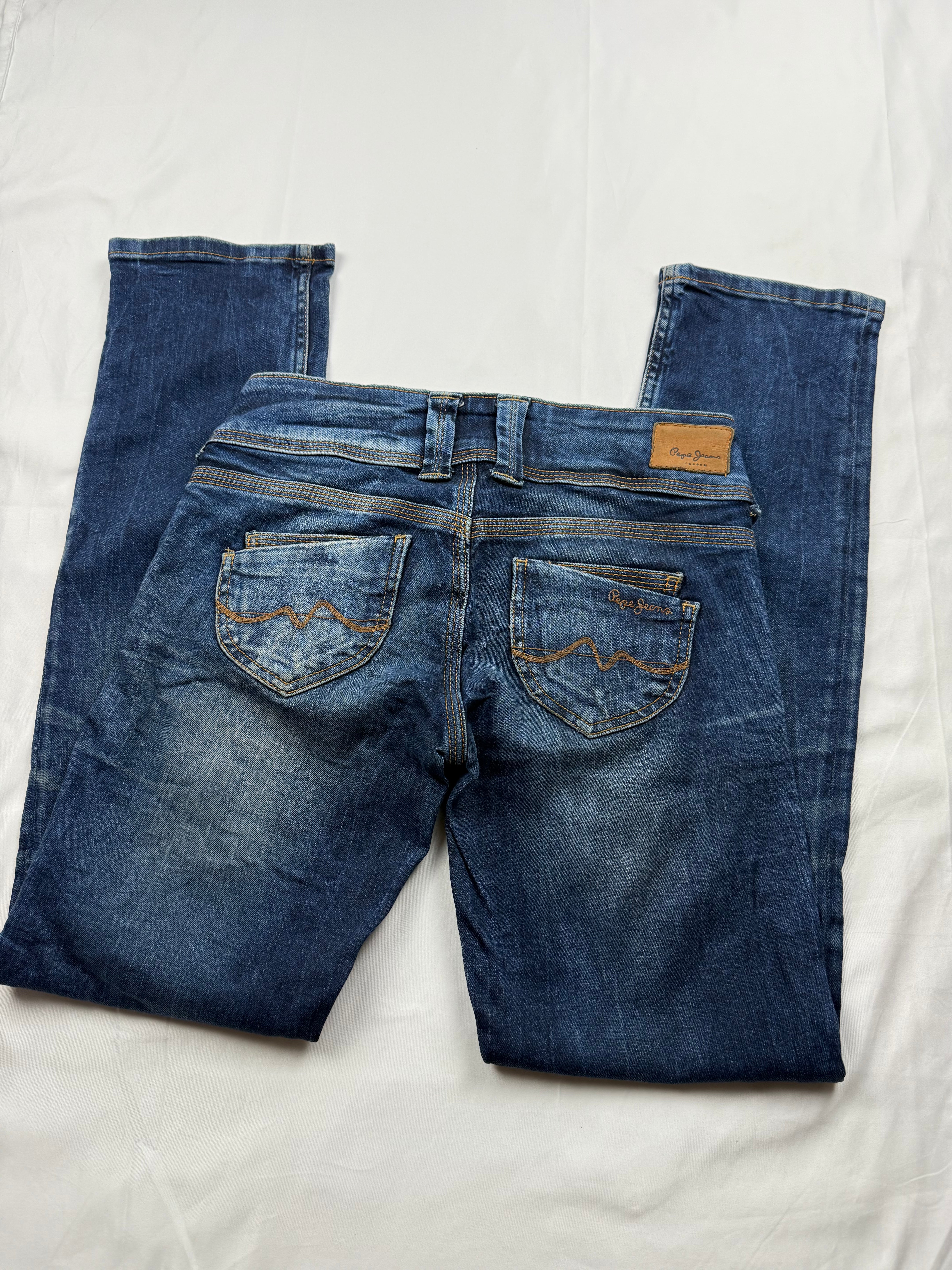 Navy low rise straight legs denim pants (S)