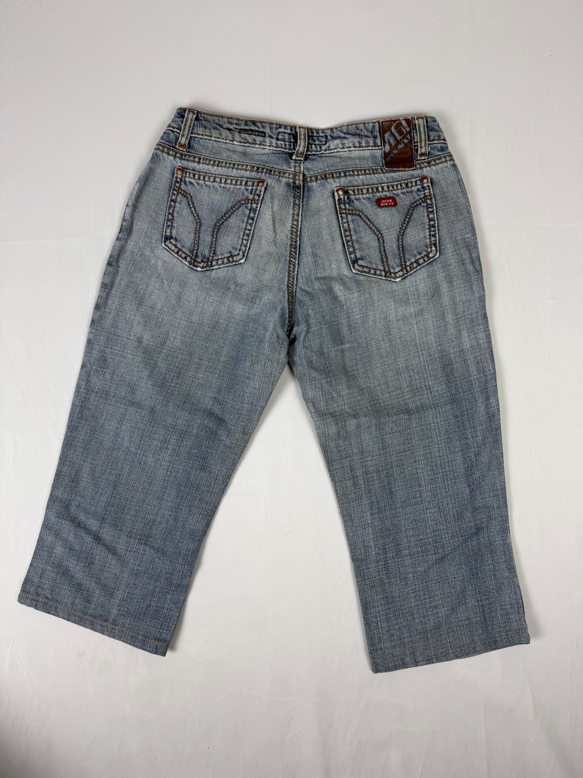 Blue denim low rise capri pants (S)