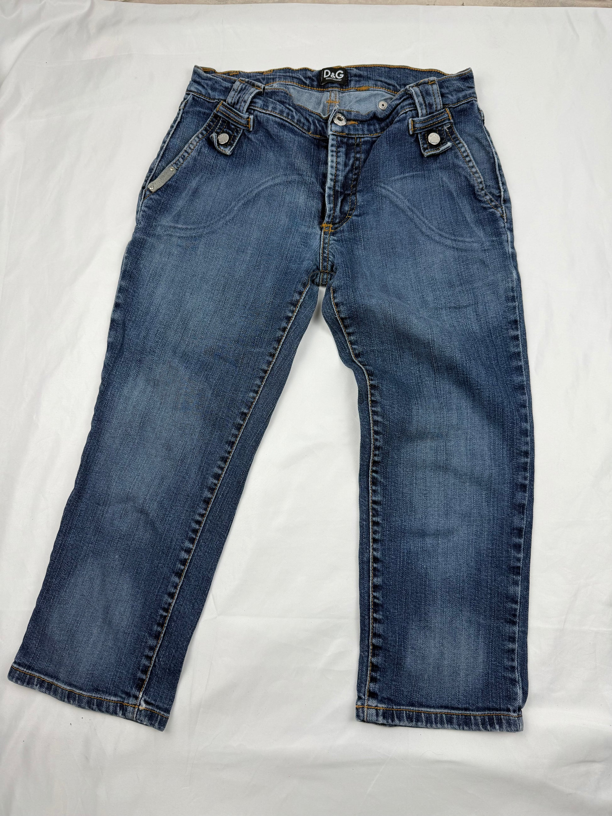 Blue denim low rise capri pants (XS)