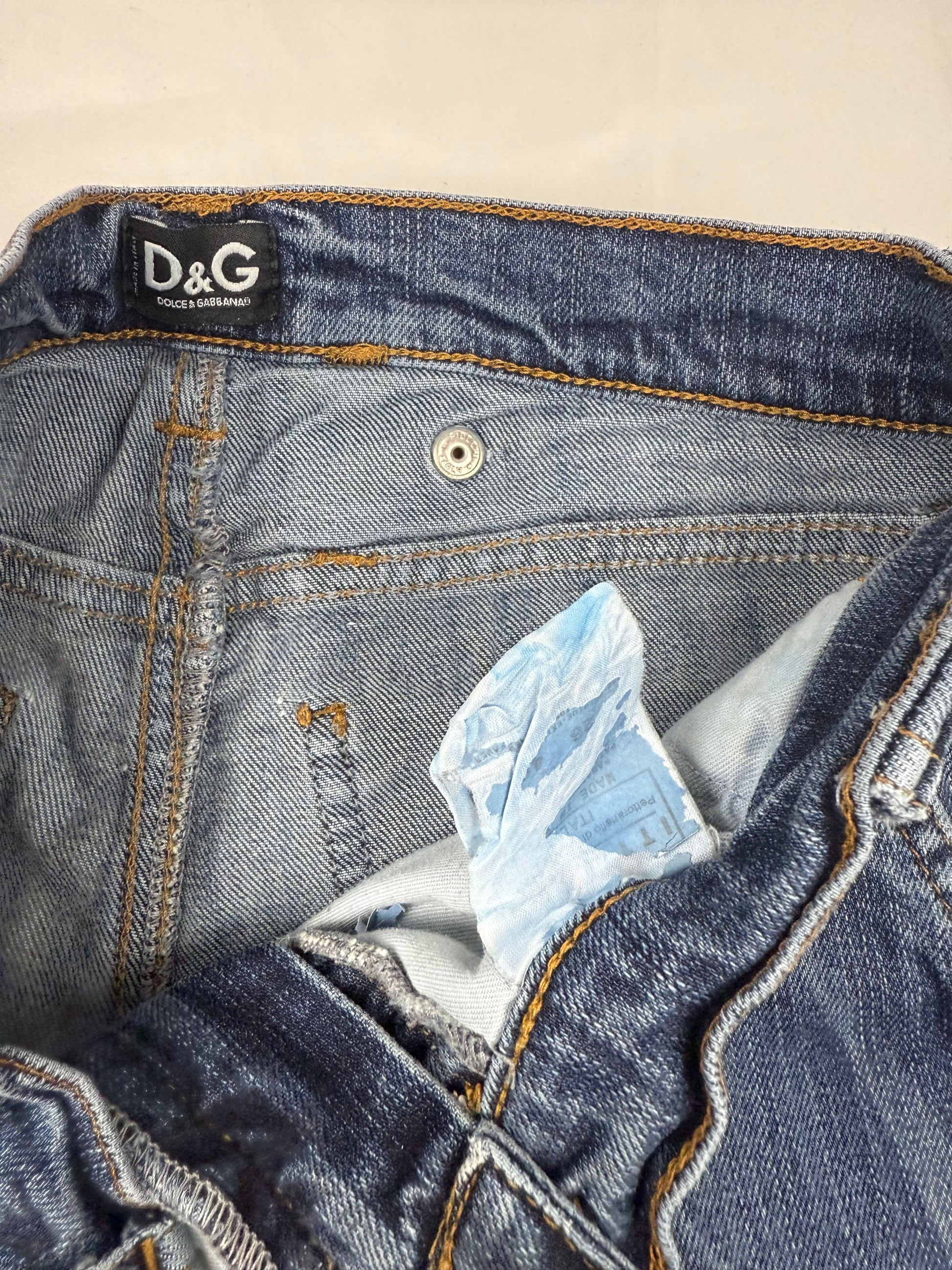 Blue denim low rise capri pants (XS)
