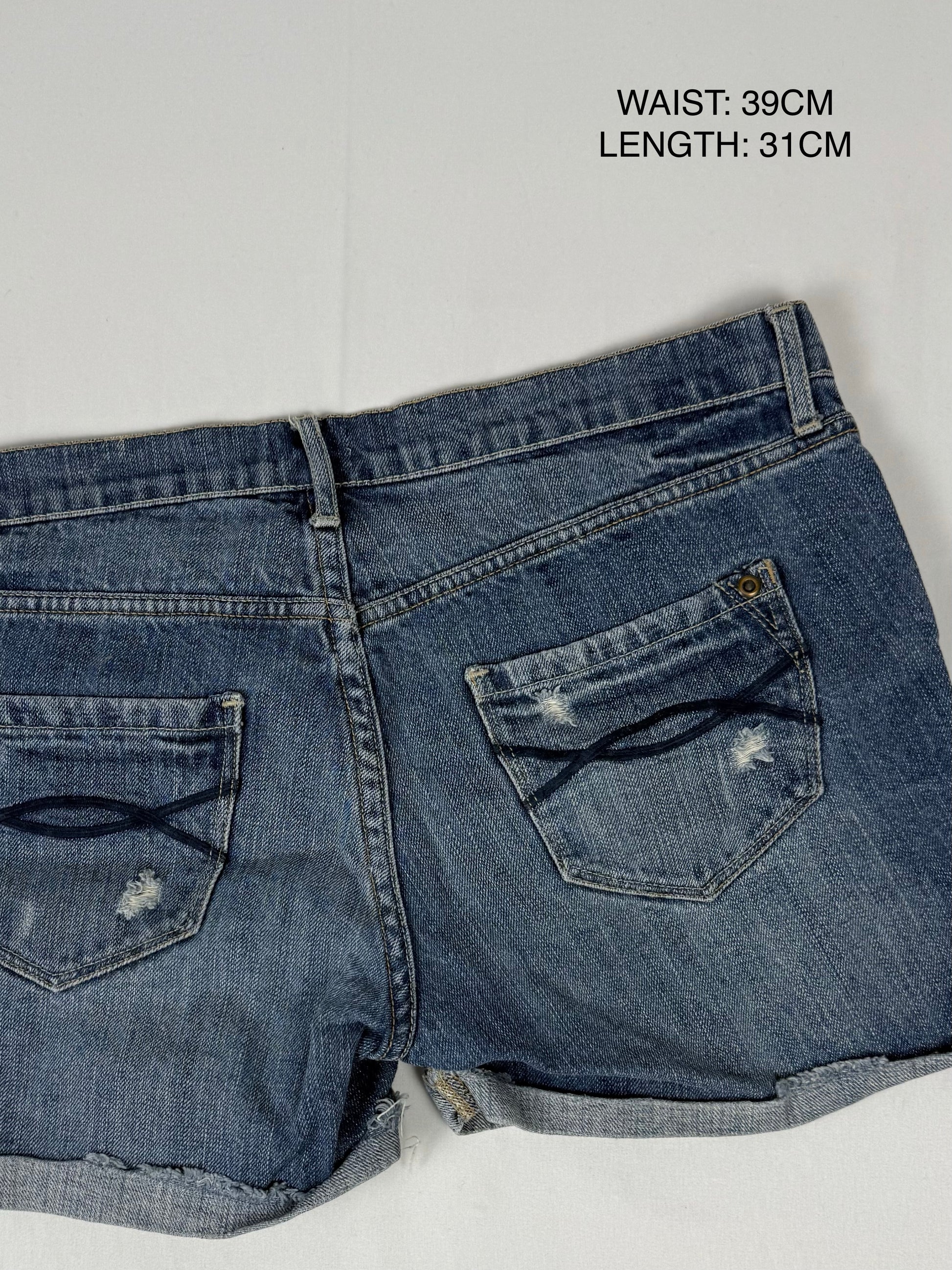 Blue denim low rise mini short (M)