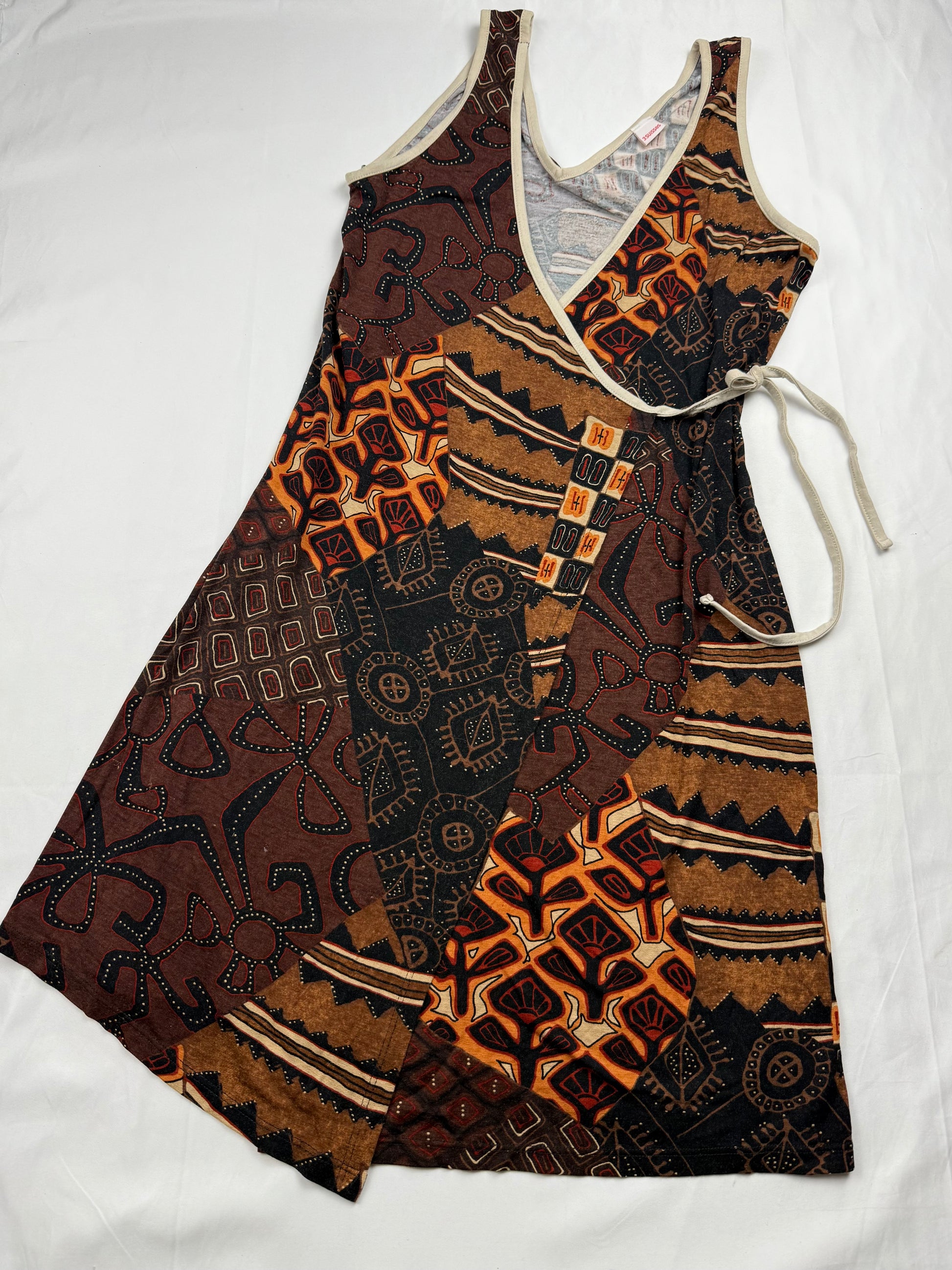 Brown graphic wrapped mini dress (M/L)