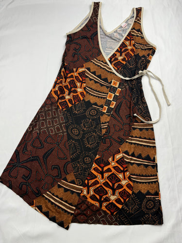 Brown graphic wrapped mini dress (M/L)