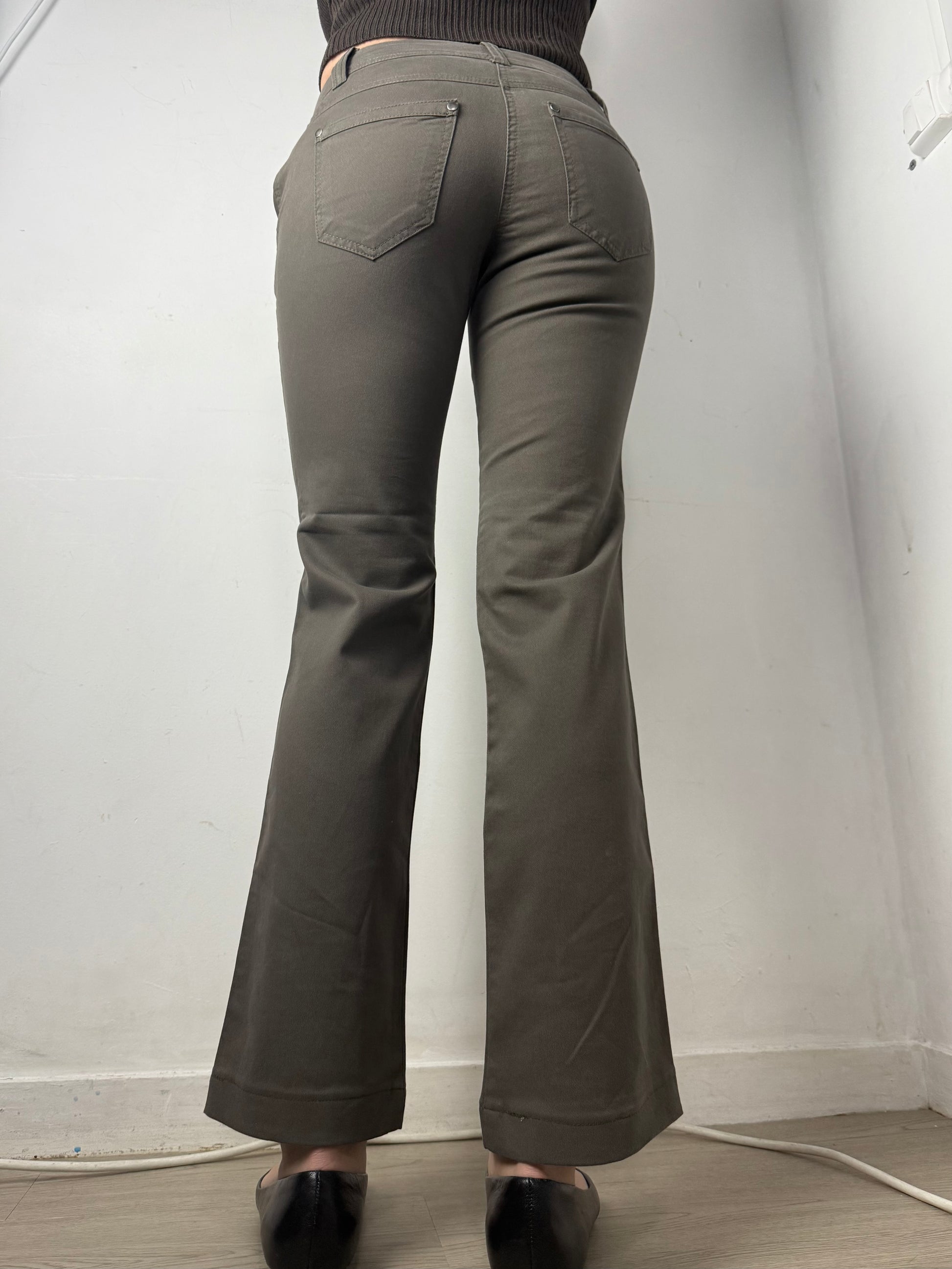 Khaki low rise straight legs denim pants (S)