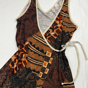 Brown graphic wrapped mini dress (M/L)