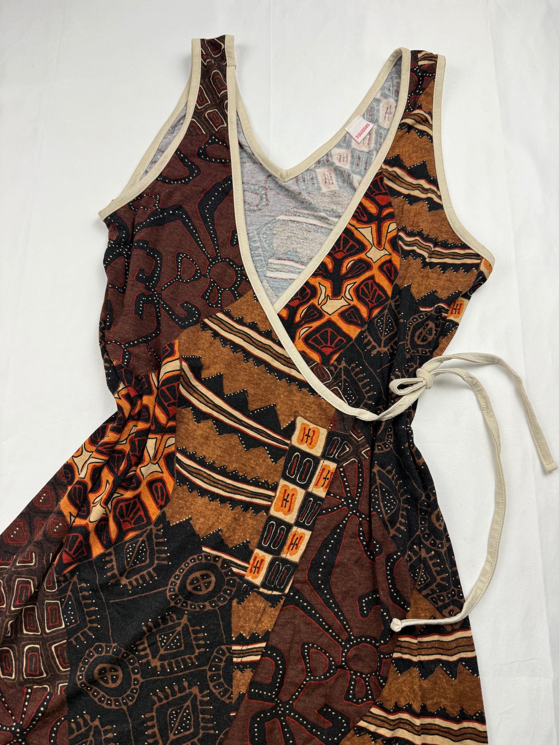 Brown graphic wrapped mini dress (M/L)