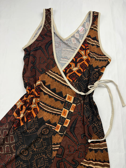 Brown graphic wrapped mini dress (M/L)