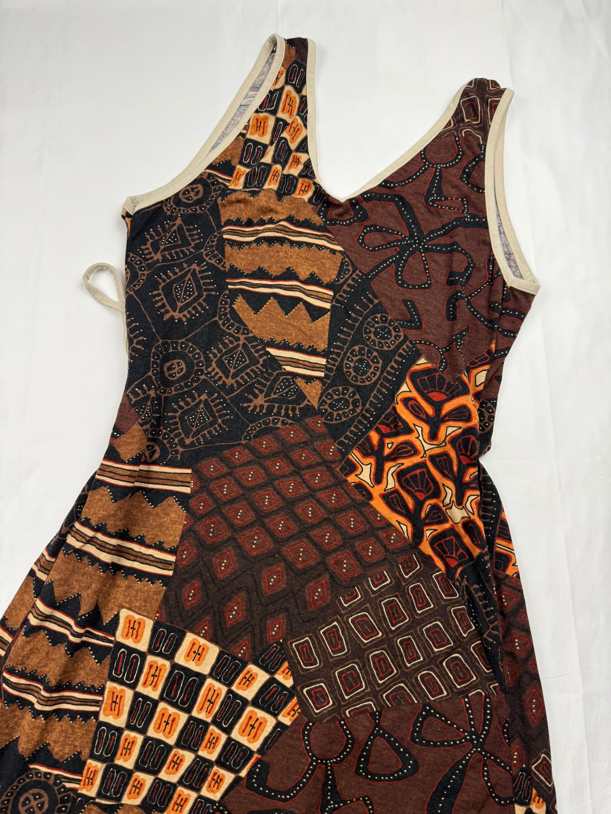Brown graphic wrapped mini dress (M/L)
