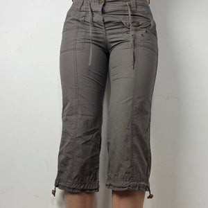 Khaki 100% coton low rise lace up corset capri pants (S)