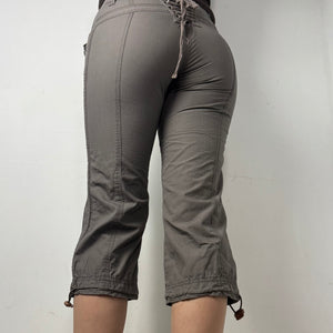 Khaki 100% coton low rise lace up corset capri pants (S)