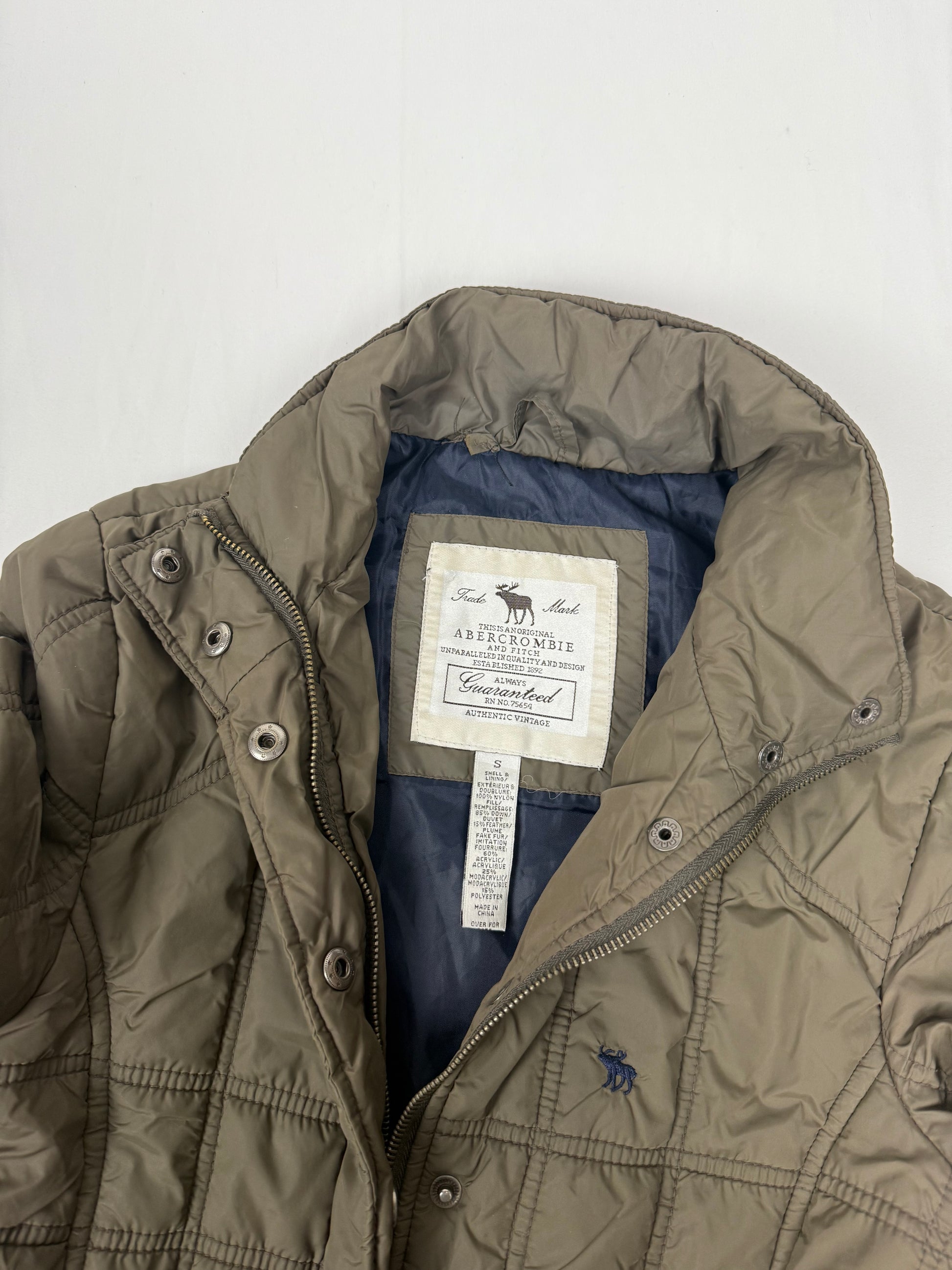 Khaki duck down warm puffer jacket (S)