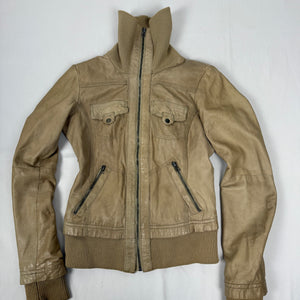 Beige real leather biker jacket (S)