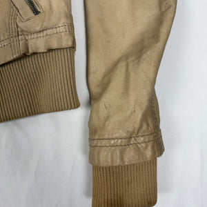 Beige real leather biker jacket (S)