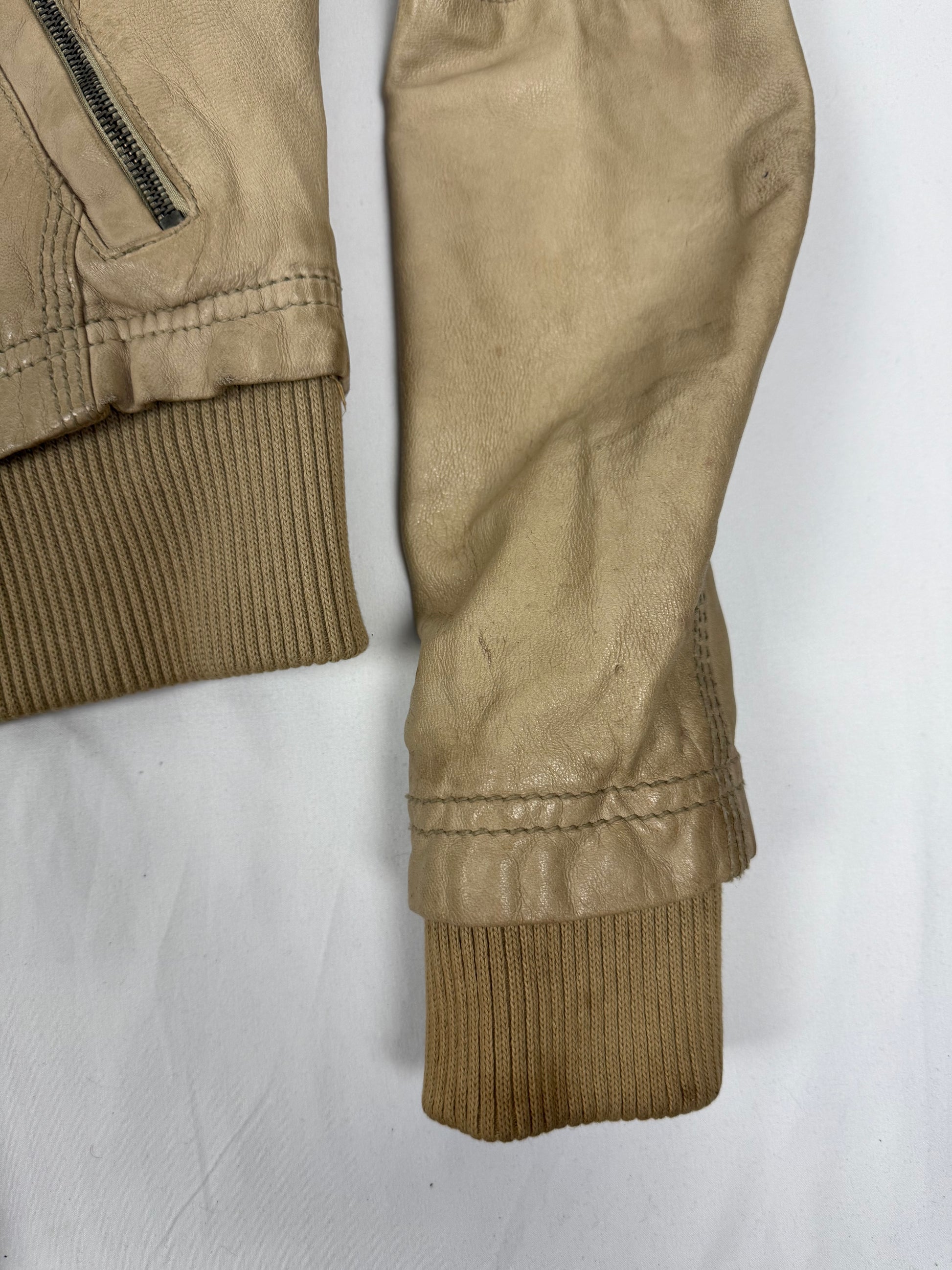 Beige real leather biker jacket (S)
